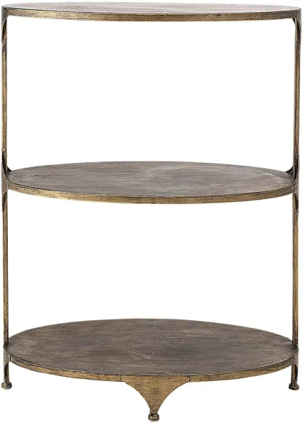 CREATIVE COLLECTION Bartisch – mässingsfärgat metall, med 2 hyllor, oval