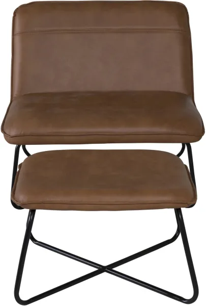 VENTURE DESIGN X-loungestol med fotpall - brunt PU och svart järn